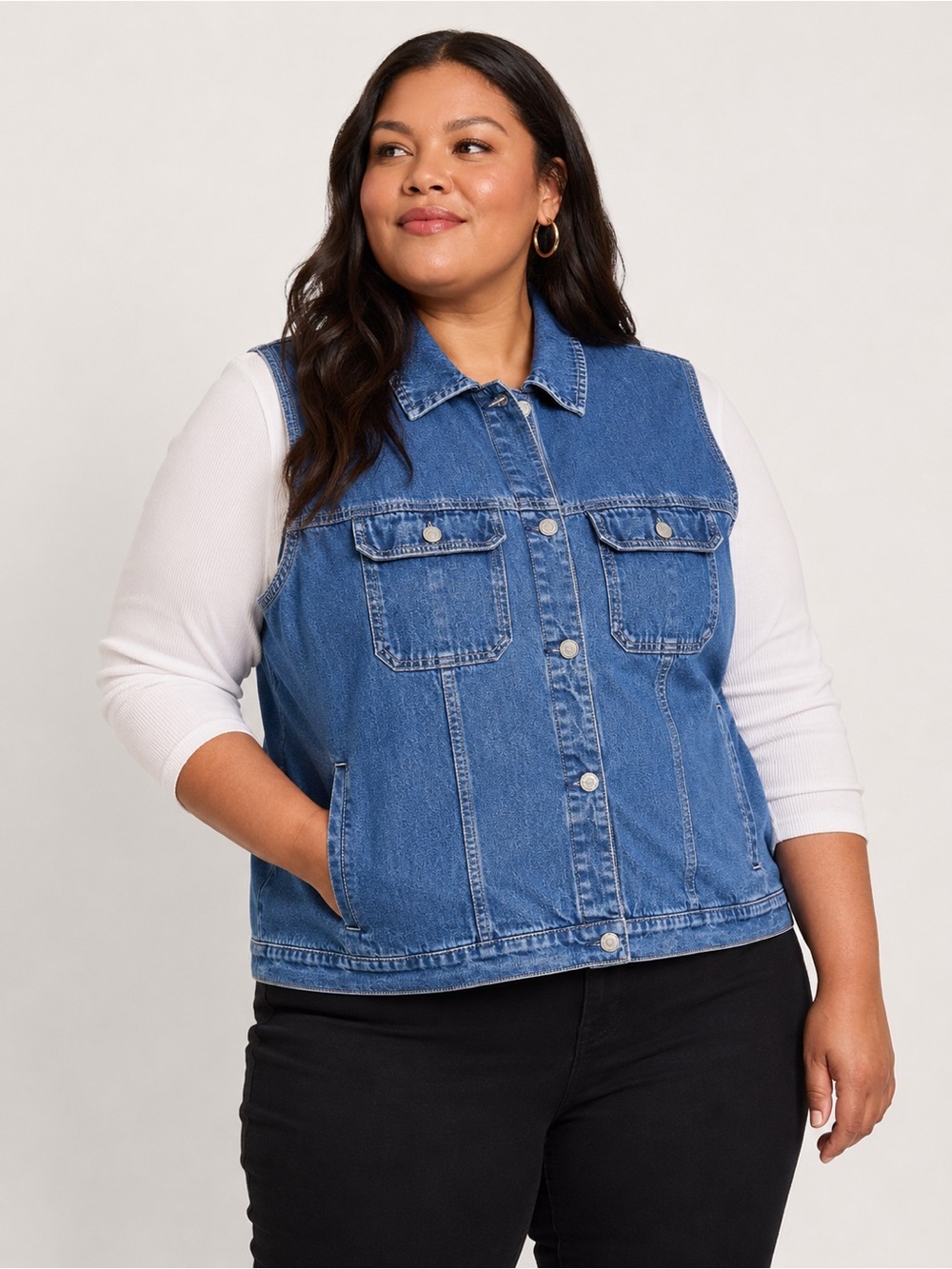 Eddie Bauer VTG Button Down Denim Jean Vest Women XXL Blue